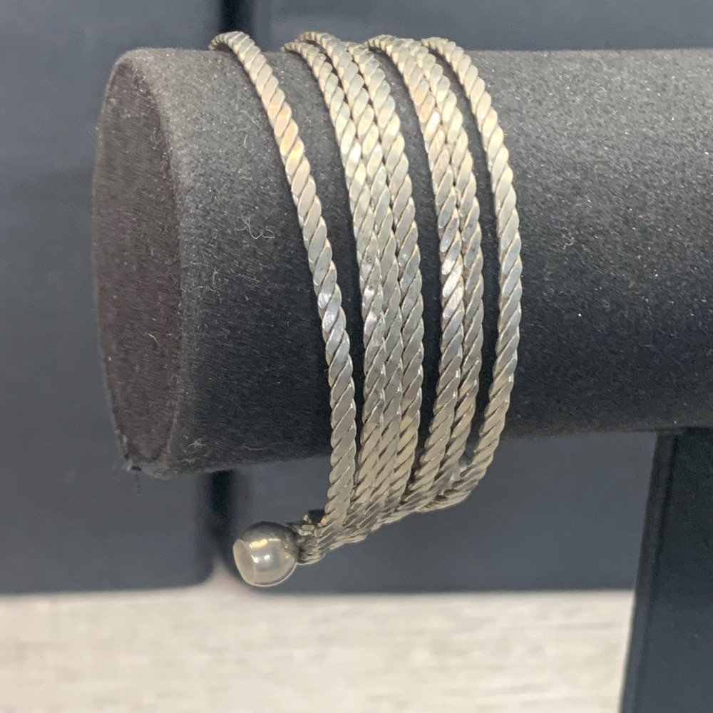 Vintage Silver Tone Multi Strand Cable Rope Cuff Bracelet Ball End Caps 5504